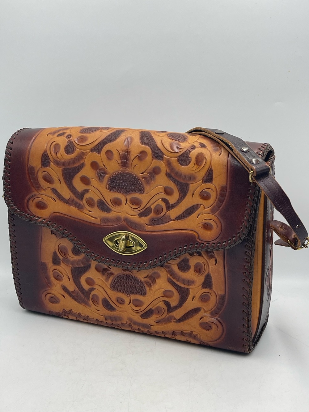 Jo-o-Kay: Vintage Hand Tooled Leather Purse w/Western / Boho Embossed Design
